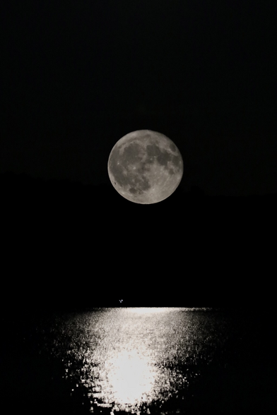 Full moon over reflection in water