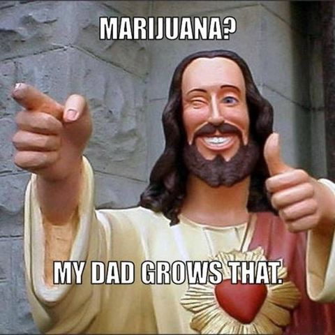 Photo of “Buddy Jesus” from the movie Dogma. “Marijuana? My dad grows that”