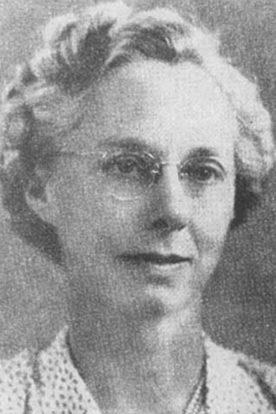 Anna Scholl Espenschade, from the 1948 yearbook of the University of California, Berkeley; a white woman with curly grey hair, wearing glasses