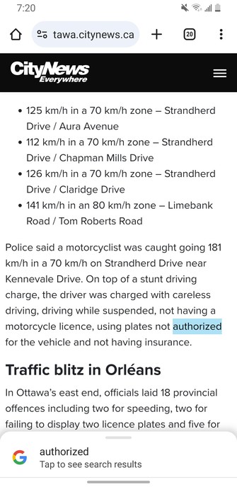 A news snippet about a motorbike rider breaking every possible law.