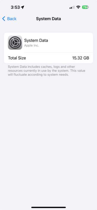 iOS System Data: 15.32 GB