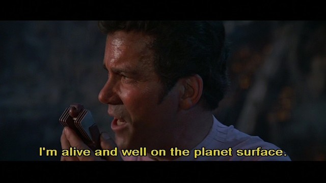 Kirk lets Commander Kruge know he's alive after blowing up the Enterprise and eliminating Kruge's Crew.

