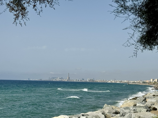 Views of Barcelona in the distance from Masnou beach