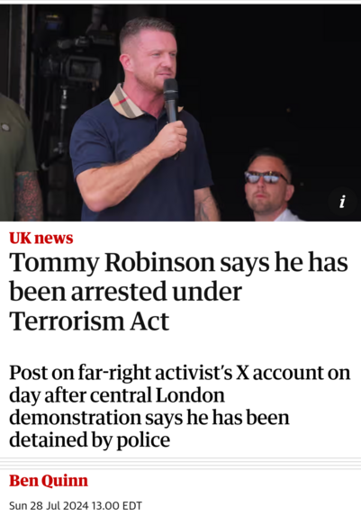 Tommy Robinson arrested in the UK