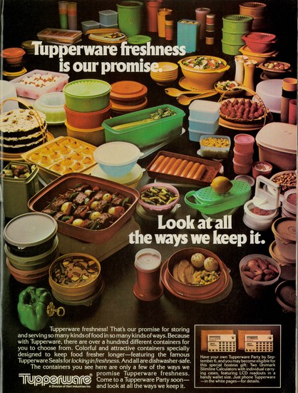Scanned full page color ad for Tupperware, p69, Working Woman, August 1980.