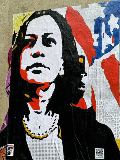 Street art of Kamala Harris in Barcelona, a week after Biden endorsed her for President.