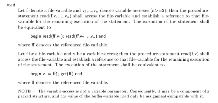 Screenshot of the ISO Basic Pascal standard describing the 