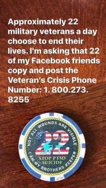 22 veterans decide to end their lives each day, logo says,  
