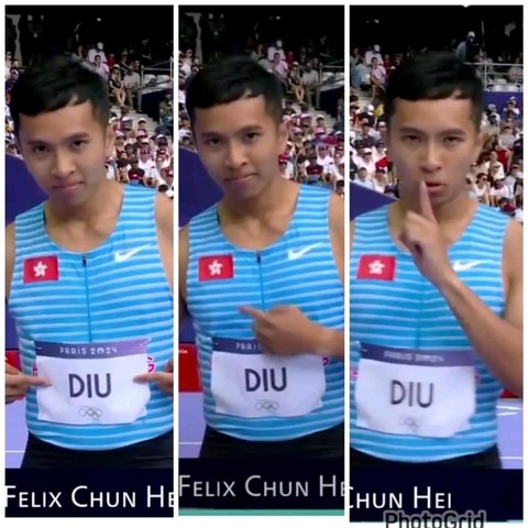 A Hong Kong athlete showing his name label 