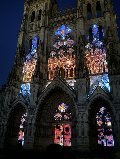 Windows illuminated by night at Amiens Cathedral