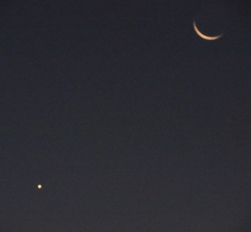 Venus (bright dot bottom left) and fingernail moon (top right)