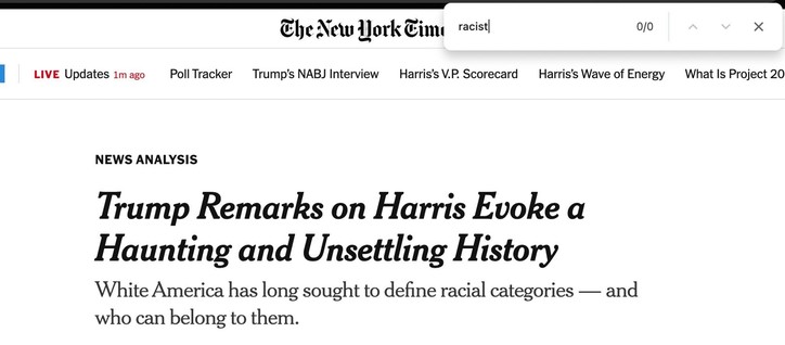 The New York Times

Trump's NABJ Interview

Trump Remarks on Harris Evoke a Haunting and Unsettling History

White America has long sought to define racial categories — and who can belong to them.