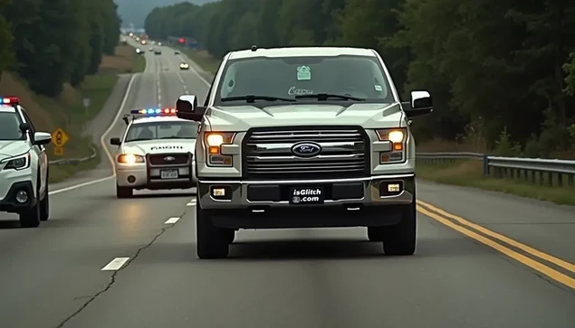 A Ford truck being followed by the police