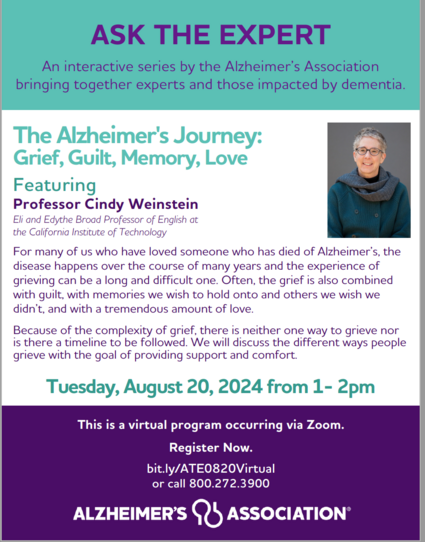 Ask the Expert: An interactive series by the Alzheimer's Association bringing together experts and those impacted by dementia. 

Tuesday, August 20, 2024 from 1 to 2 pm (ET)