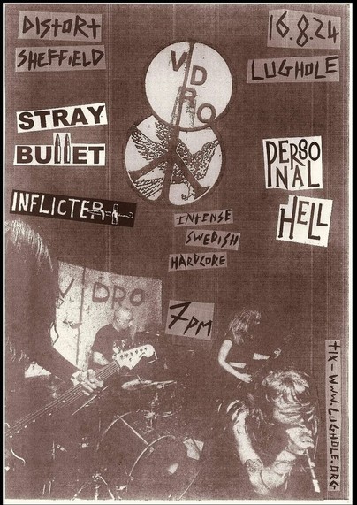 tonight! 
poster for a hc punk gig in Sheffield: 
#Vidro #StrayBullet #Inflicter #PersonalHell #DistortSheffield #Lughole #HCPunk #Music 🎧