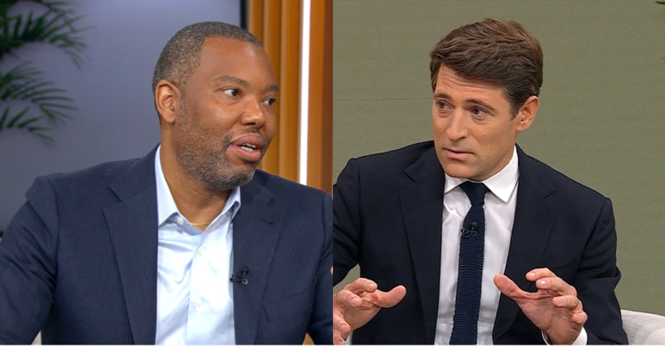 Ta-Nehisi Coates (left) being interviewed by Tony Dokoupil on CBS Mornings