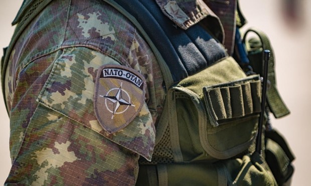 Italian NATO soldier attending at an italian military public event. Detail of uniform. (Getty Images)