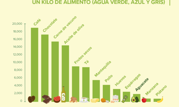 La huella hídrica de los distintos alimentos (WAO)