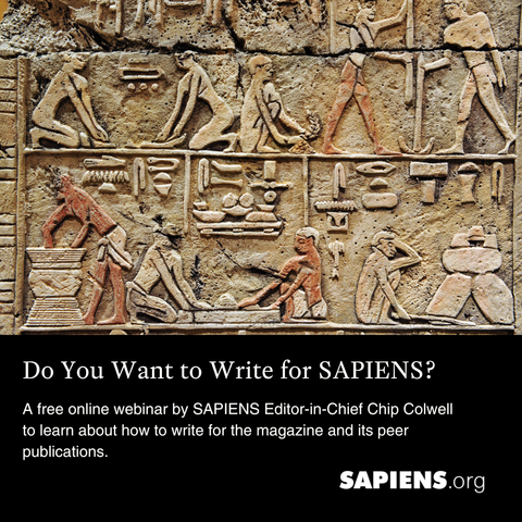 Egyptian hieroglyphs and figures carved into a beige stone wall. 

Do You Want to Write for SAPIENS?

A free online webinar by SAPIENS Editor-in-Chief Chip Colwell to learn about how to write for the magazine and its peer publications.