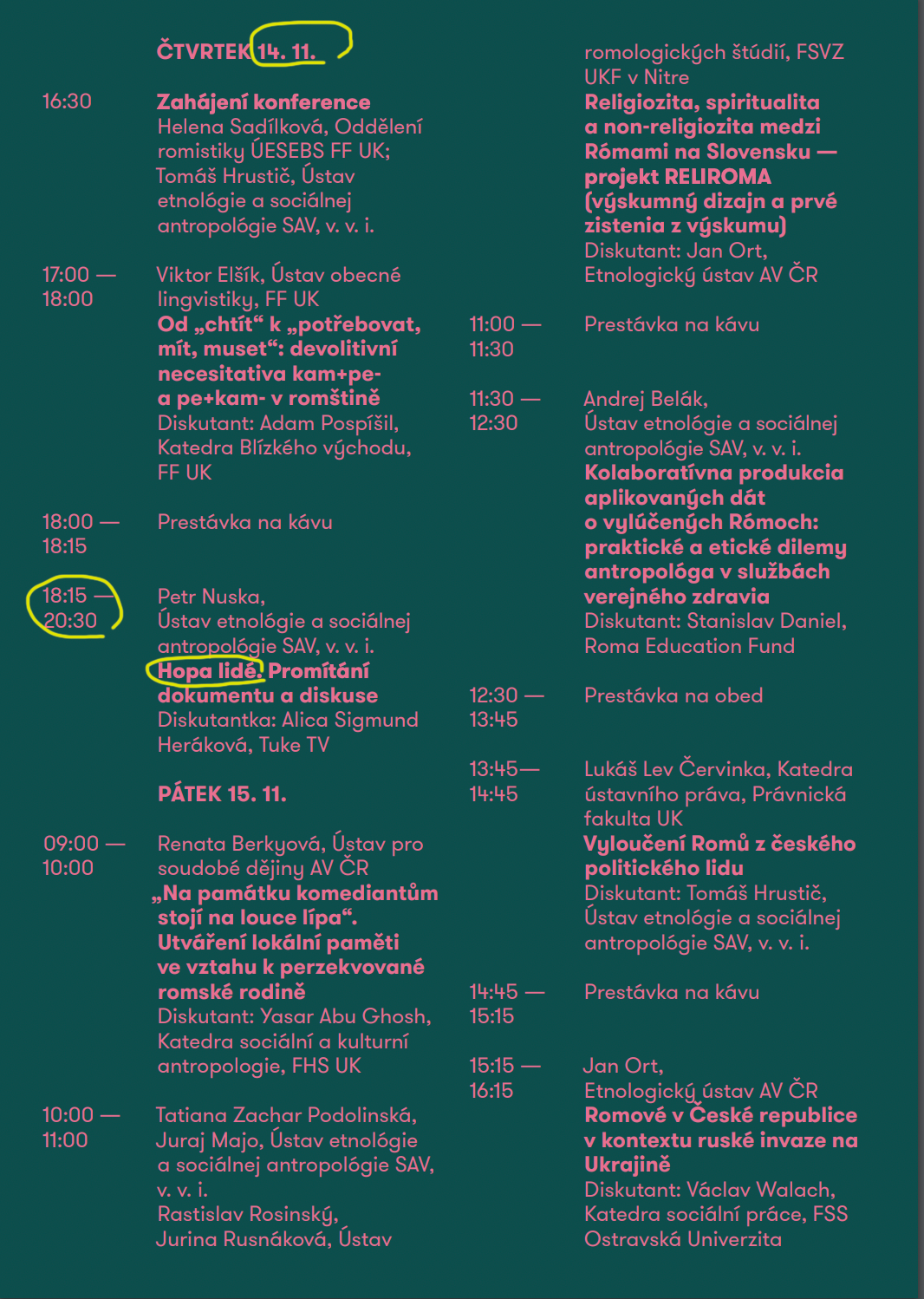Conference programme. The conference title is "Akadémia rómských štúdií".