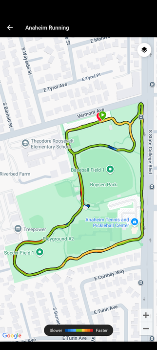 Map of my run in Anaheim. The run path looks like a stocking.