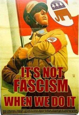 Nazi propaganda with the swastikas photoshopped/replaced with the US Republican Party symbol.

"It's not fascism when we do it"