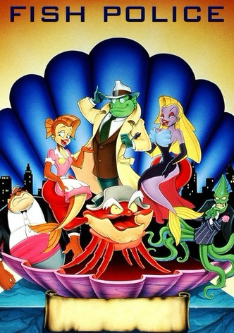 A colorful poster for the animated network show "Fish Police." Some of the characters are fish--these are the ones Flipper played--and the rest are other sea creatures. It really makes you appreciate the range of talent of a fish like Flipper.  
