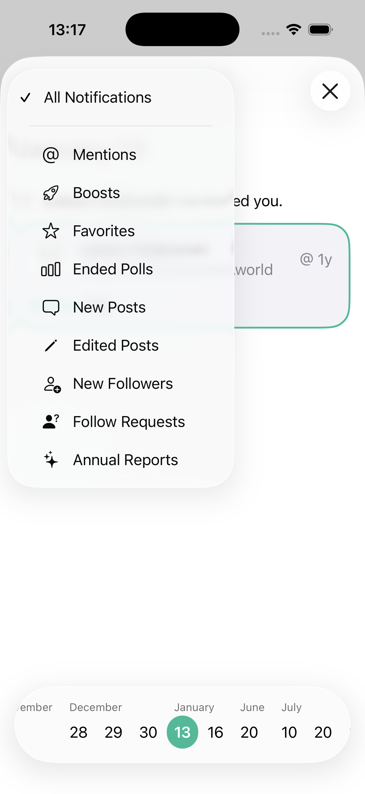 Screenshot of notification filter menu.