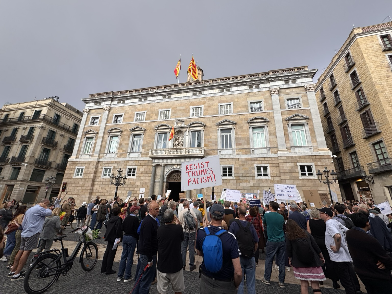 A group of about 200 protests against Trump and tyranny in Placa Sant Jaume