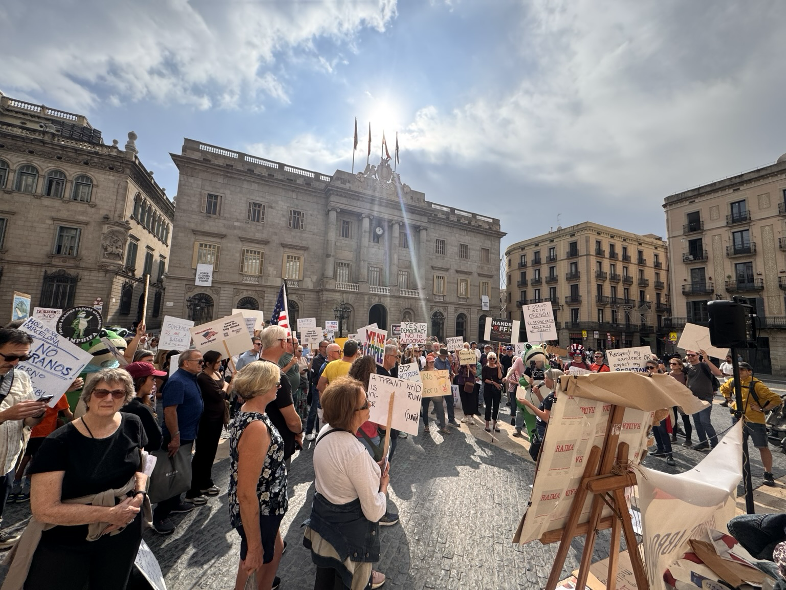A group of about 200 protests against Trump and tyranny in Placa Sant Jaume