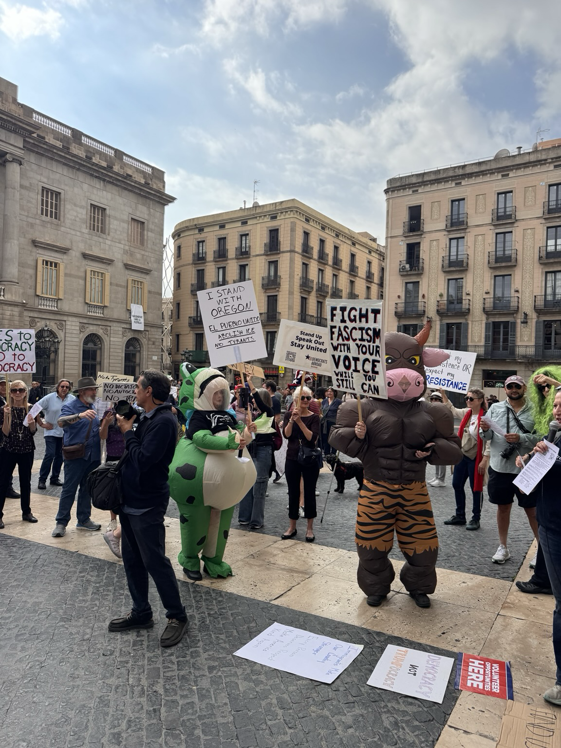 A group of about 200 protests against Trump and tyranny in Placa Sant Jaume