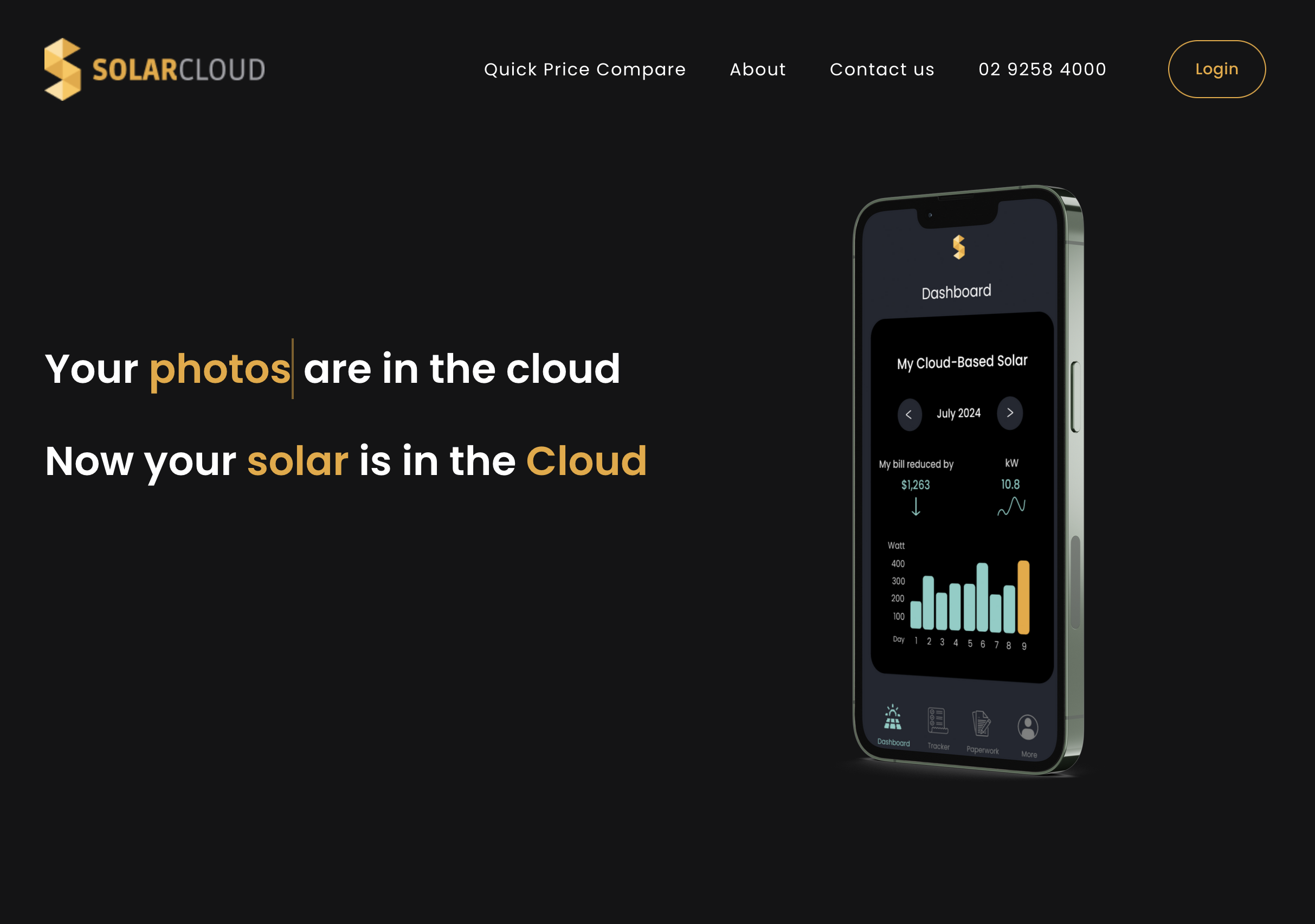 "Now your solar is in the Cloud"
Image of phone running SolarCoud App