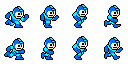 A spritesheet containing all 8 frames (in a 4x2 configuration) from the 8-frame tween Mega Man run cycle animation.