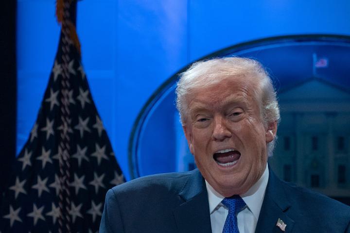 Donald Trump, el 20 de febrero de 2026 en una rueda de prensa sobre los aranceles. (The Washington Post via Getty Images)