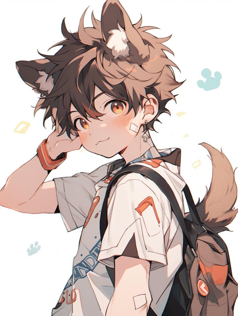 A catboy looking at you and blushing.