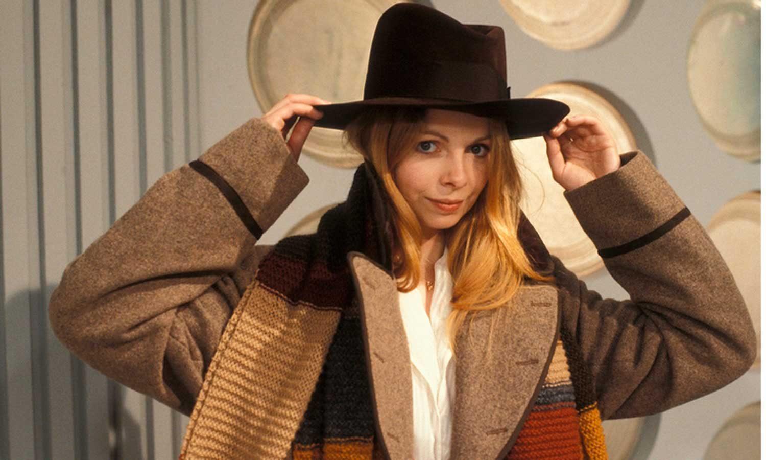 Lalla Ward as the 2nd Romana in the TARDIS wearing the 4th Doctor's costume.