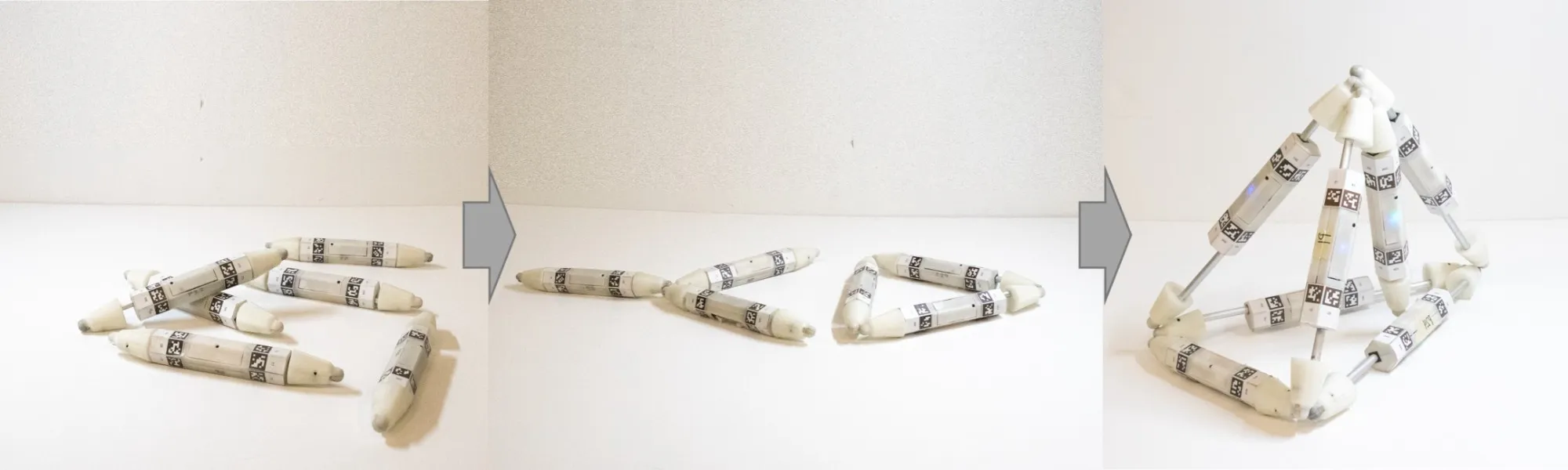 Robot modules can grow by consuming and reusing parts from their environment and other robots. This ability, essential to biological lifeforms, is crucial for developing a self-sustaining robot ecology. This paper demonstrates the above developmental sequence in detail: from individual modules to a fully assembled ratchet tetrahedron robot.