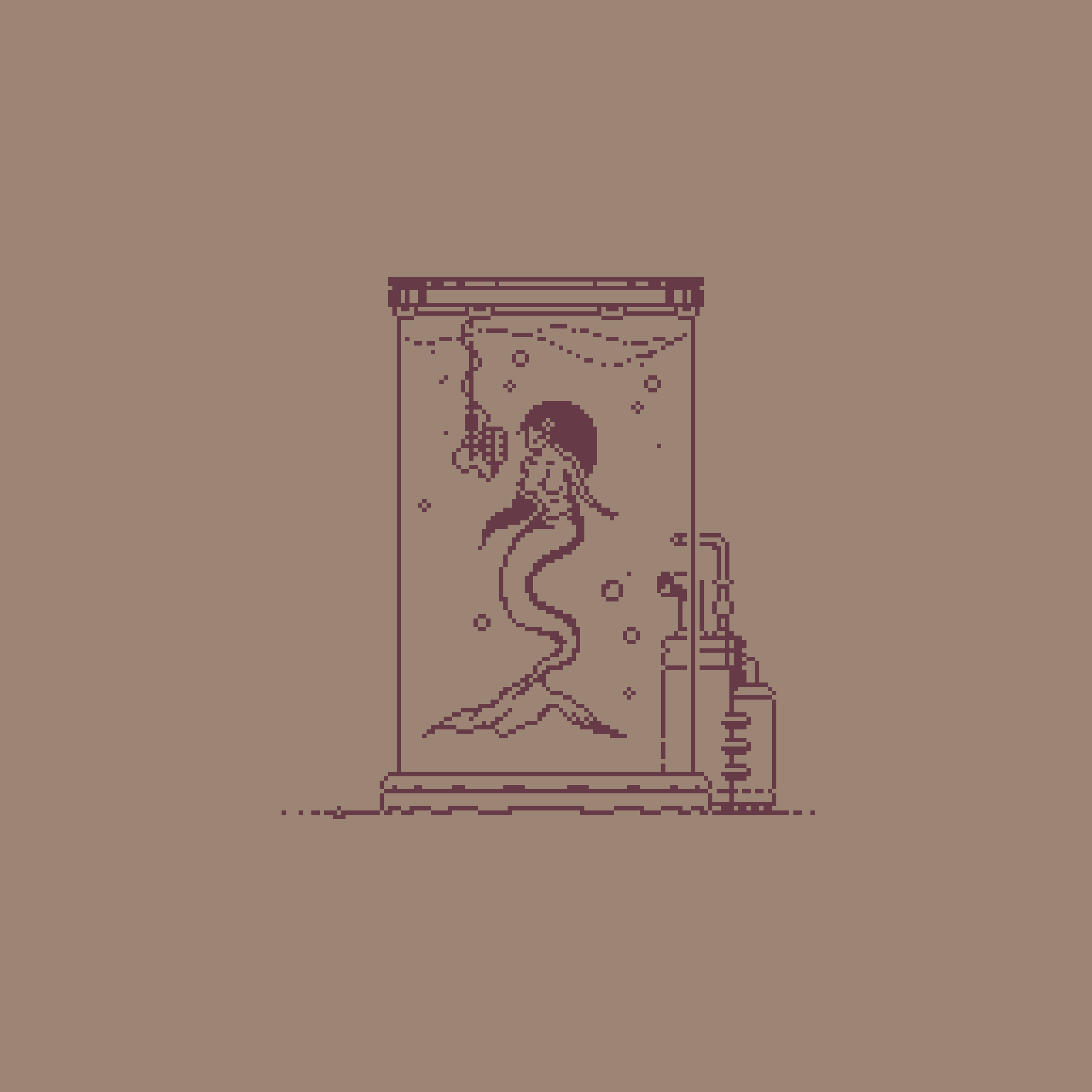 a mermaid in some sort of a water filled tank with a microphone in it
