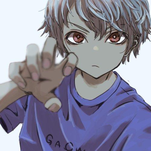 An anime boy with white hair and a blue shirt is reaching for you. He has brown eyes and a stern expression on his face. What is his plan?