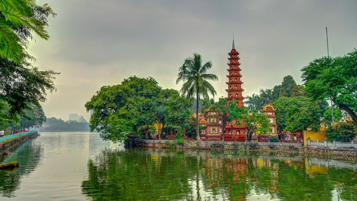A scenic view of West Lake in Vietnam