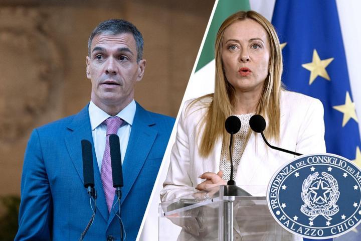 Pedro Sánchez y Giorgia Meloni. (Getty Images)