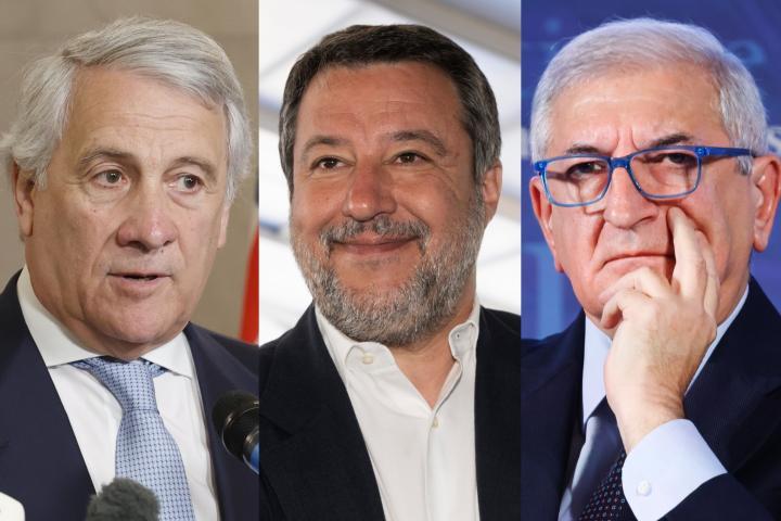 Antonio Tajani, ministro italiano de Exteriores; Matteo Salvini, viceprimer ministro y titular de Transportes, y Tommaso Foti, responsable de Asuntos Europeos, en imágenes de archivo. (Getty Images)