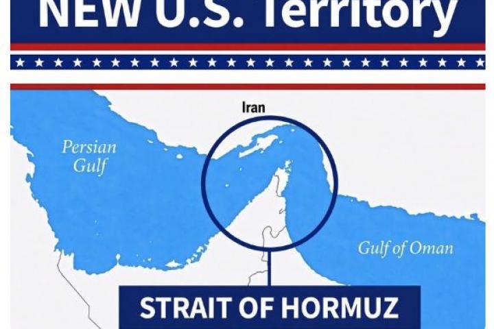 Imagen publicada por Donald Trump apropiándose del estrecho de Ormuz. (Truth Social)