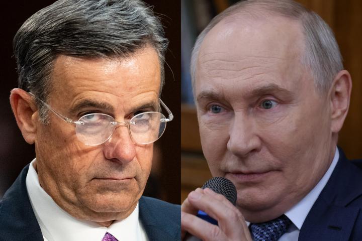 El director de la CIA norteamericana, John Ratcliffe, y el presidente de Rusia, Vladimir Putin, en sendas imágenes de archivo. (Getty Images)