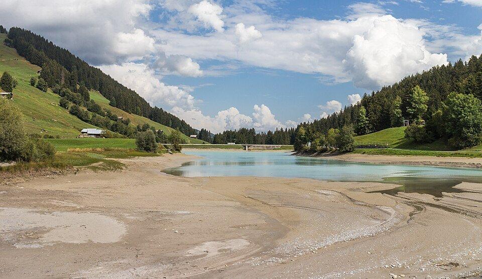 Breil-Brigels. Lag da Breil. Reservoir with currently low water level. by Agnes Monkelbaan #wikimediacommons