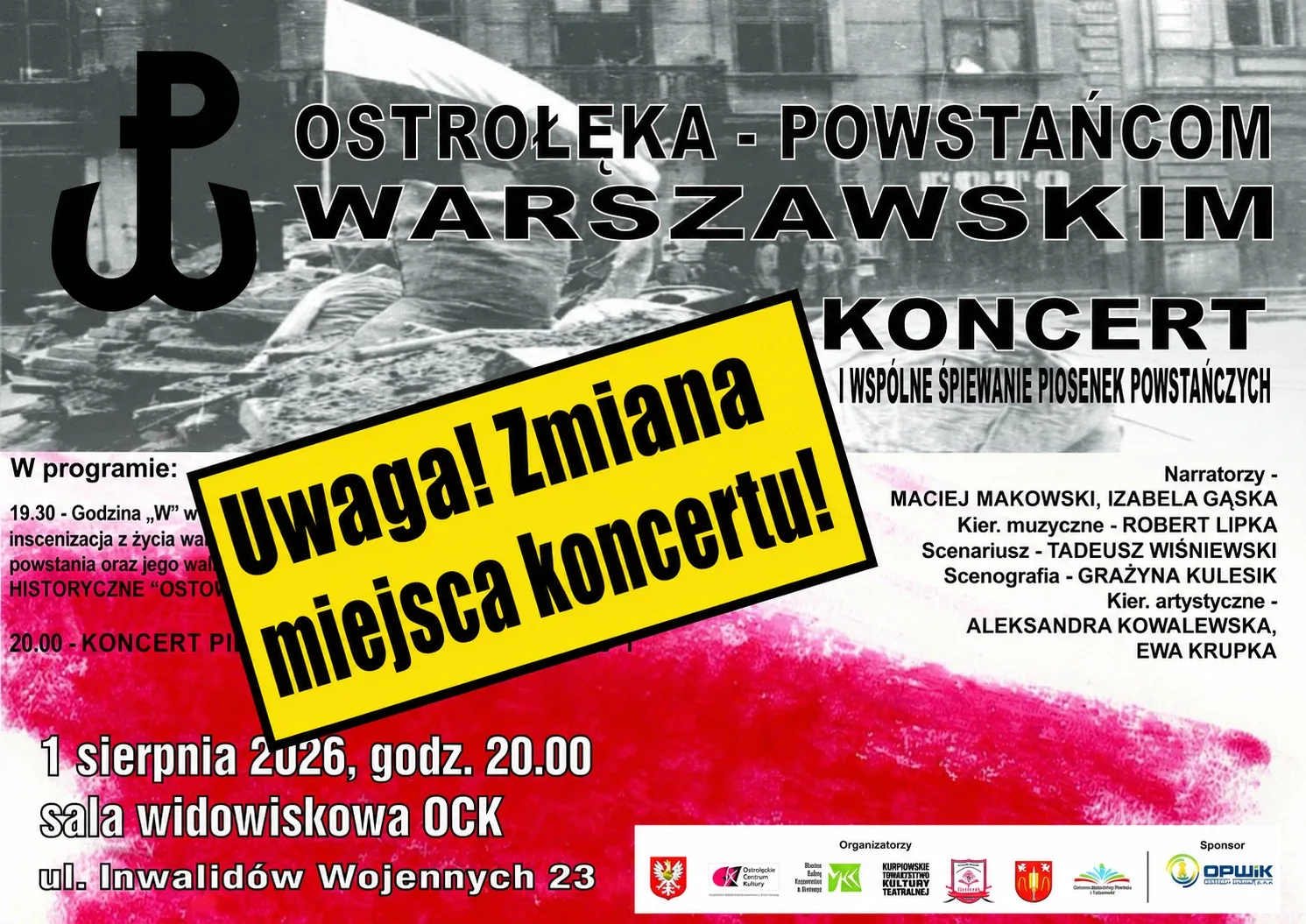 Uwaga! Zmina miejsca sobotniego koncertu patriotycznego