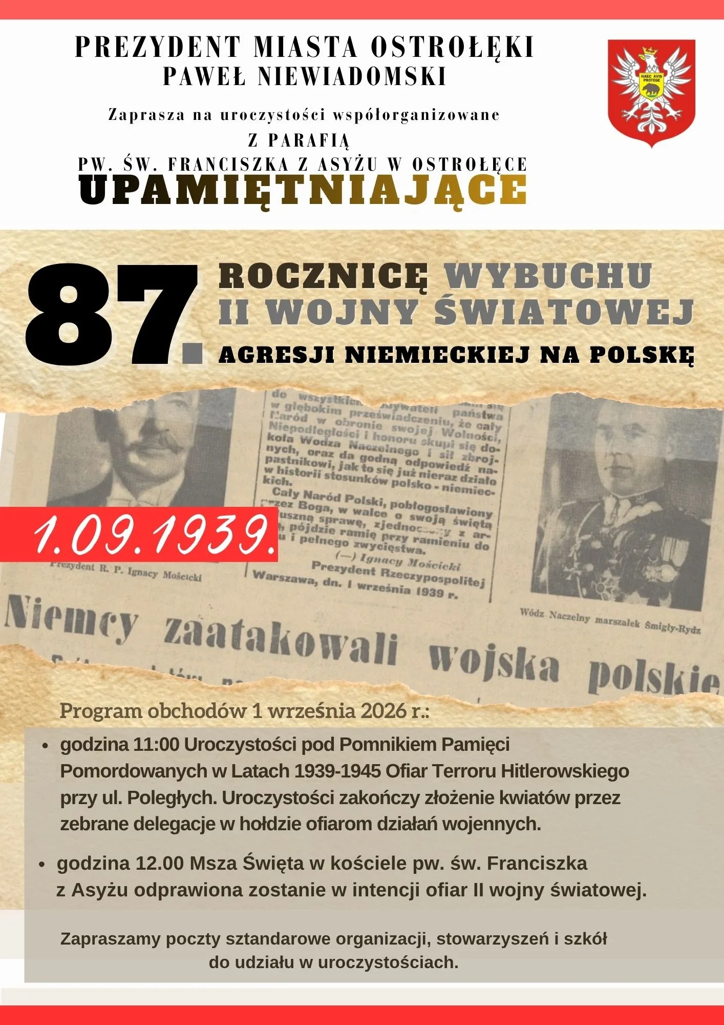 1 września uroczystości w Ostrołęce. Miasto odda hołd ofiarom II wojny światowej