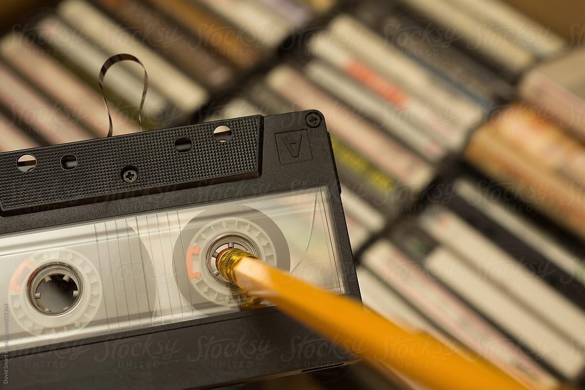Pencil rewinding cassette tape