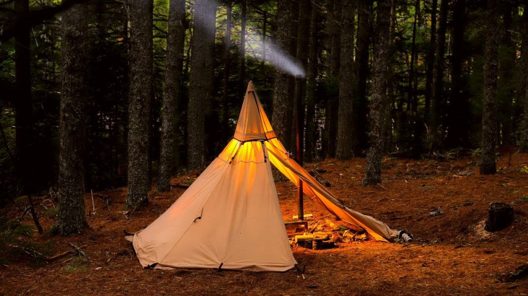 Hot Tent Camping With Canvas Tipi Tent