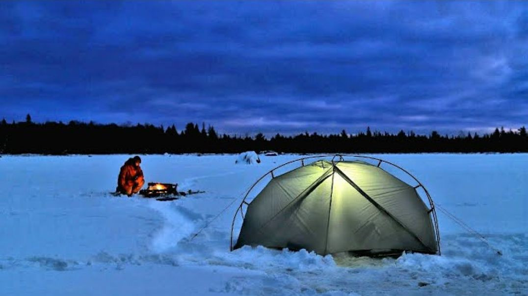 Winter Camping On Frozen Lake
